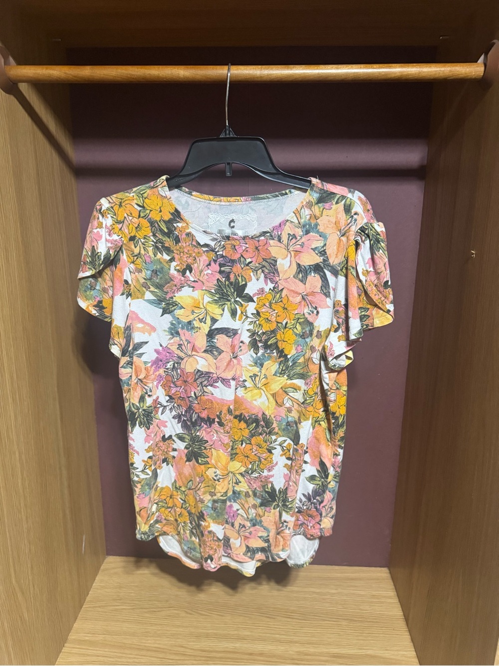 Cupio Multicolor Floral Flutter Sleeve Top Size XL